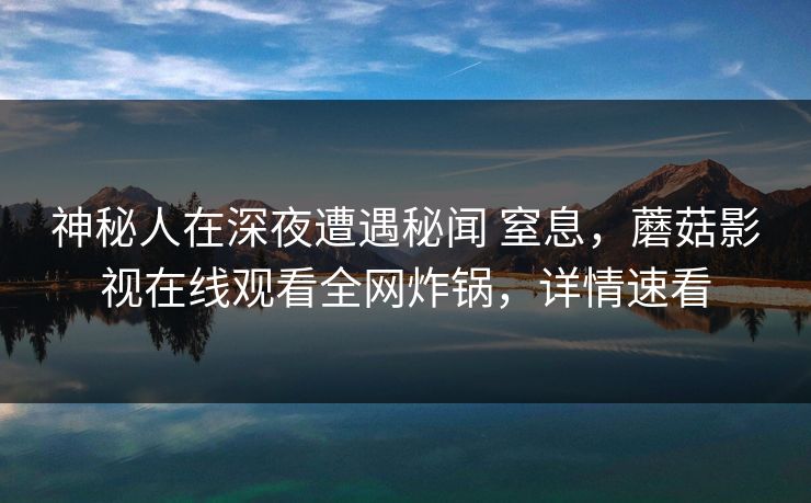 神秘人在深夜遭遇秘闻 窒息，蘑菇影视在线观看全网炸锅，详情速看