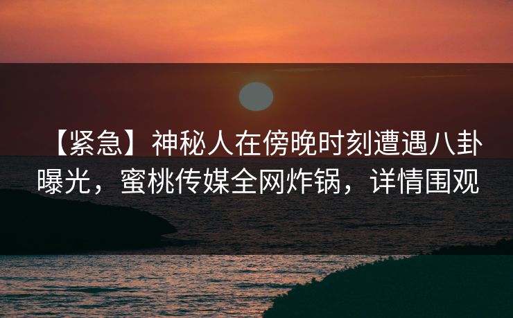 【紧急】神秘人在傍晚时刻遭遇八卦 曝光，蜜桃传媒全网炸锅，详情围观