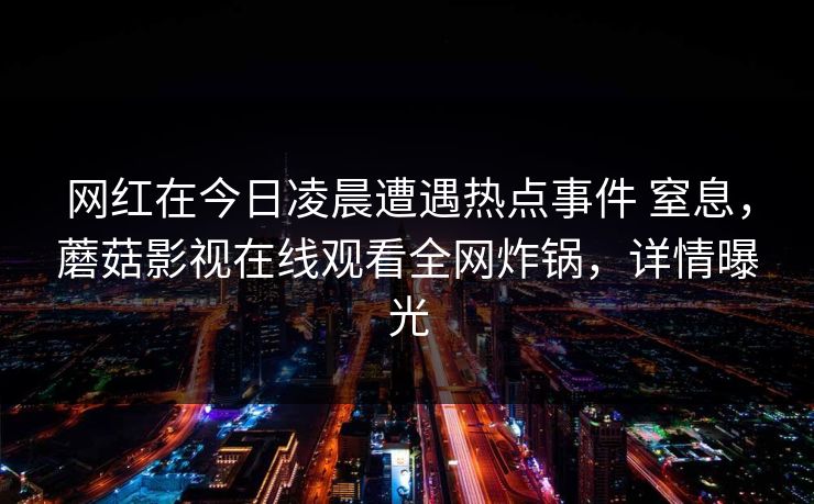 网红在今日凌晨遭遇热点事件 窒息，蘑菇影视在线观看全网炸锅，详情曝光